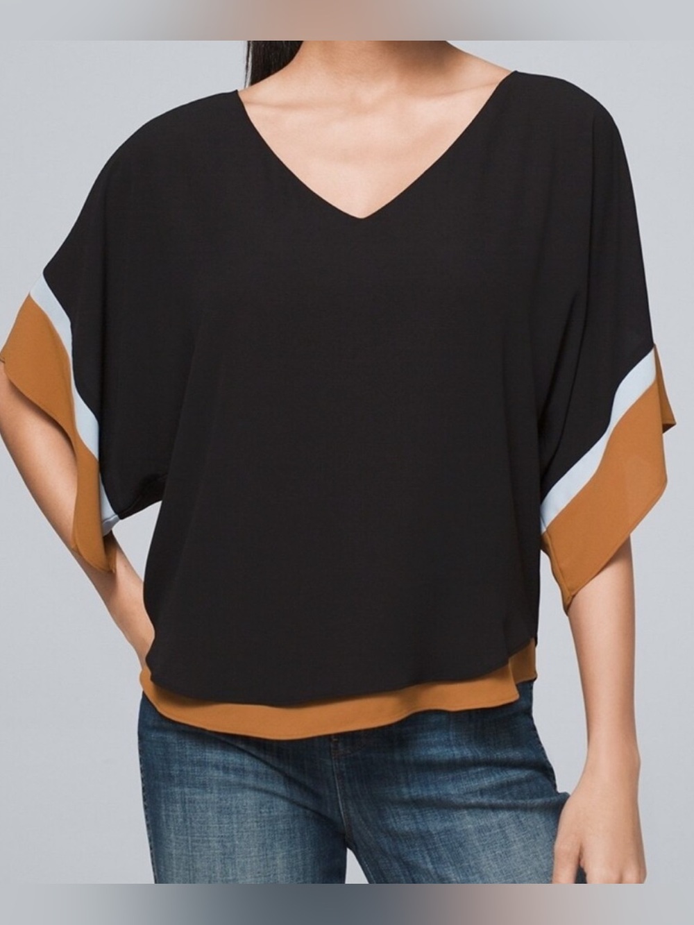 White House Black Market Black V-Neck Dolman Top size medium